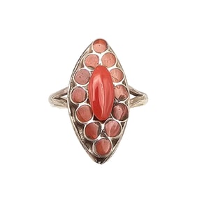Swain Charlie Zuni Sterling Red Coral Ring Sz 7