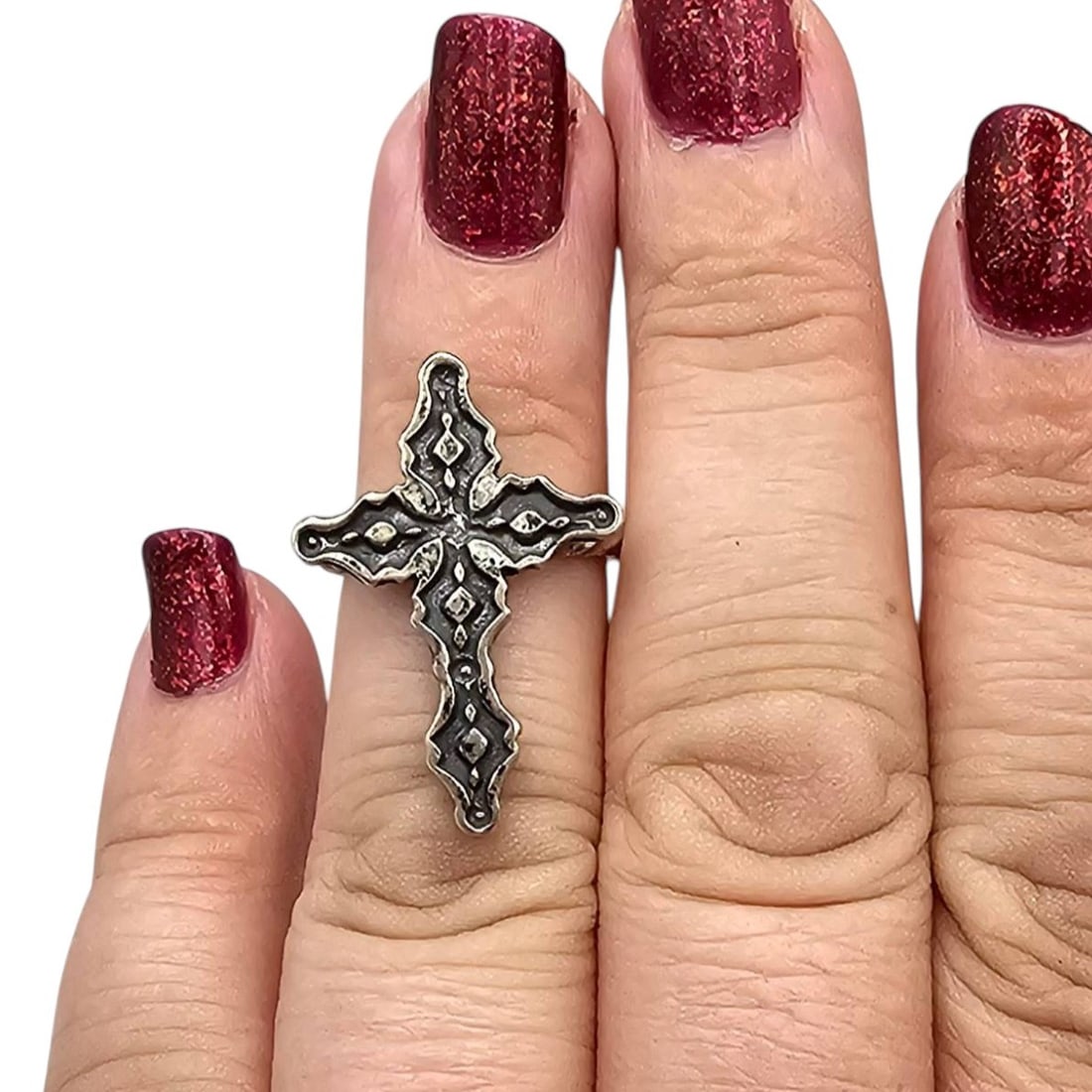 David Lopez Navajo Sterling Cross Ring Sz 3 (1 of 5)