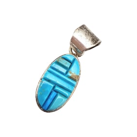 Wilson Dawes Navajo Kingman Turquoise Sterling Pendant