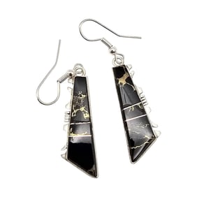 Navajo Sterling Black Pyrite Earrings by Steve Francisco