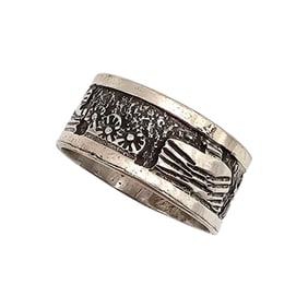 Elaine Becenti Navajo Sterling Overlay Ring Sz 9
