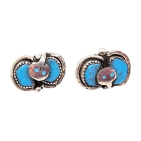 Effie Calavaza Zuni Sterling Kingman Turquoise Earrings