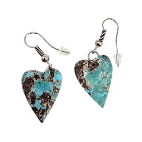 Southwest Design Blue Indigo Slab Heart-Shaped Earrings