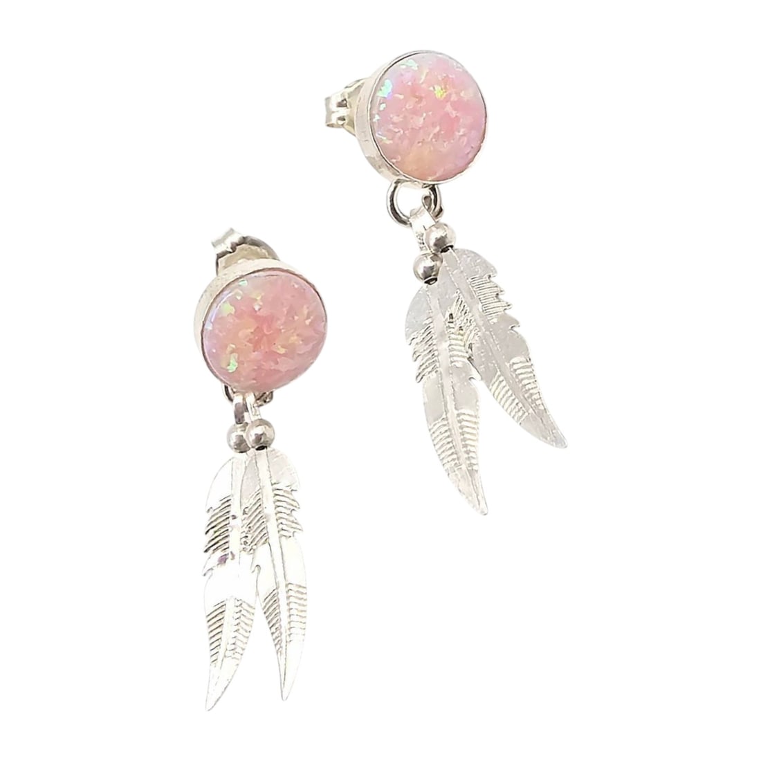 Sterling Opal Earrings with Feather Design (1 of 4)