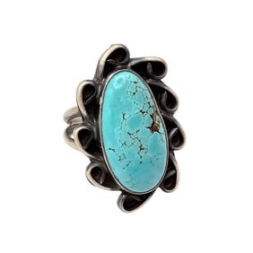 Betta Lee Navajo Sterling Pilot Mountain Turquoise Ring Sz 10