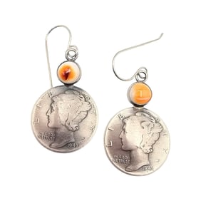 Merle House Navajo Sterling Spiny Oyster Coin Earrings