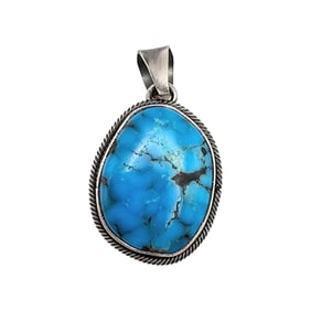 Scott Skeets Navajo Sterling Kingman Turquoise Pendant