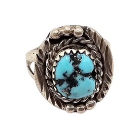 Freda Martinez Navajo Sterling Kingman Turquoise Ring, Sz. 5.5