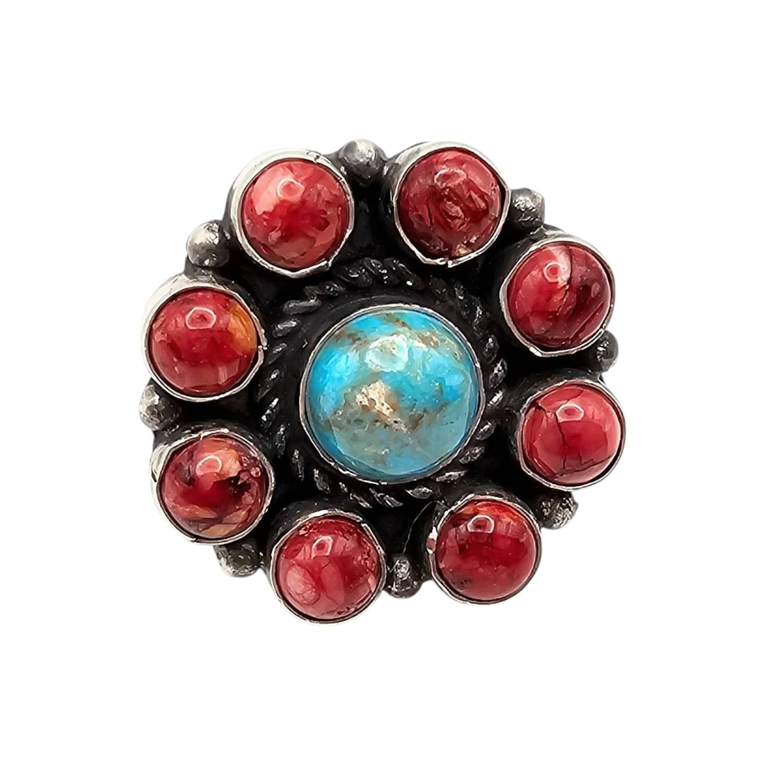 Devin Brown Navajo Sterling Coral Turquoise Adjustable Ring (1 of 5)