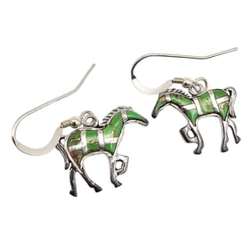 Southwestern Style Sterling Horse Earrings With Turquoise Inlay