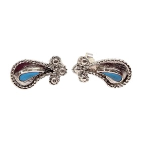 Janice Edaakie Zuni Sterling Earrings with Turquoise Inlay
