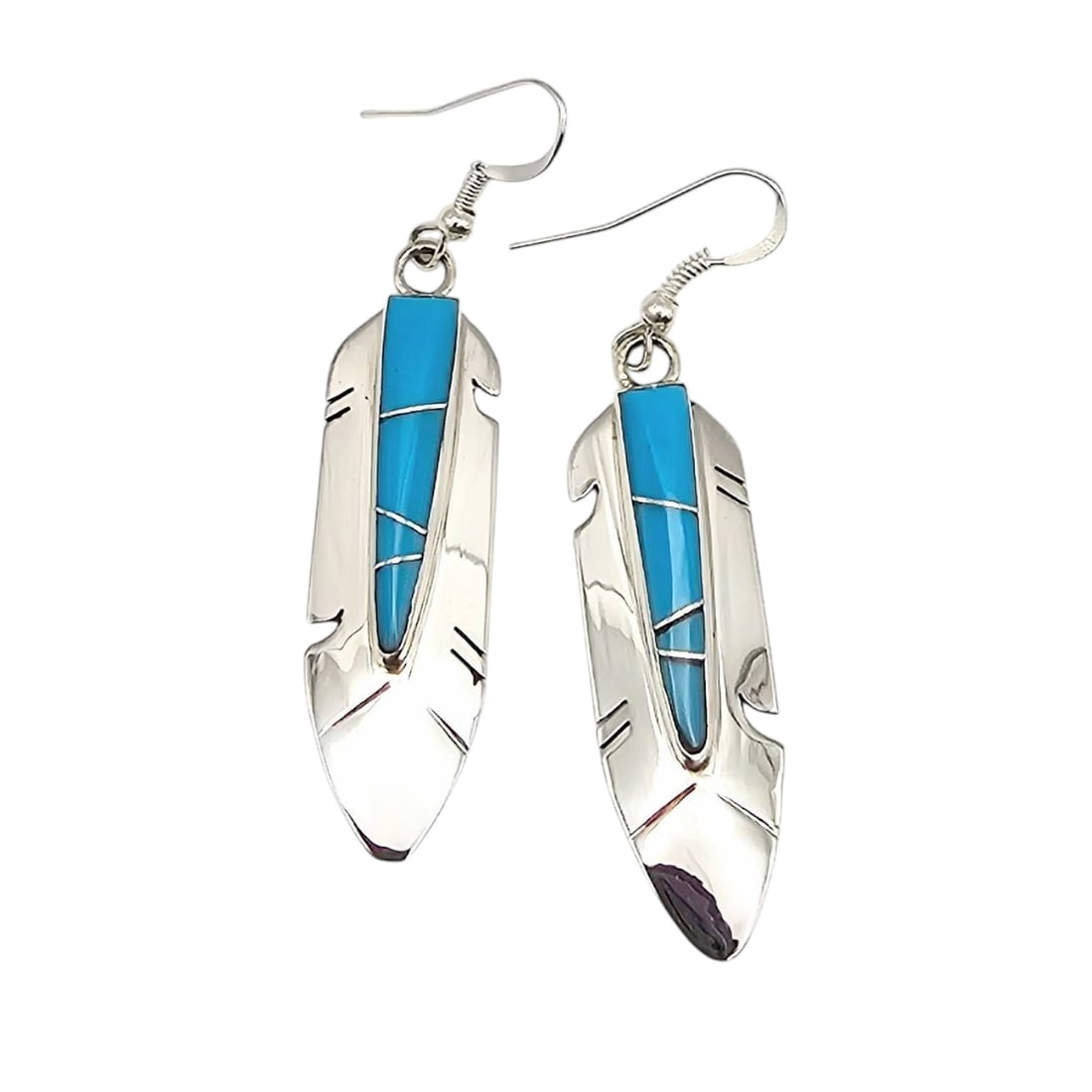 Mary Yazzie Navajo Sterling Turquoise Feather Earrings (1 of 4)