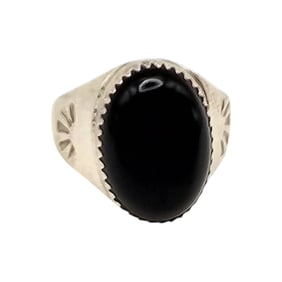 Sterling Black Onyx Ring by Annie Lincoln, Navajo Handmade Sz 9.5