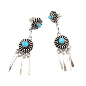 Al Lementino Zuni Sterling Turquoise Dangle Earrings