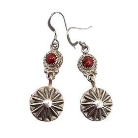 Sharon McCarthy Navajo Sterling Red Coral Earrings