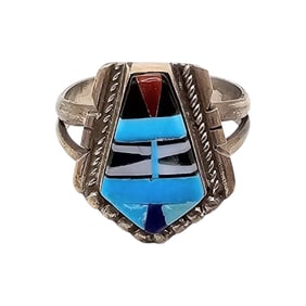 Sterling Multi-Color Navajo Ring by Evelyn Platero Sz 7.5