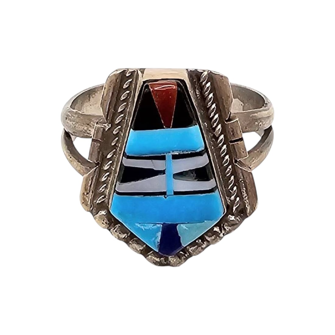 Sterling Multi-Color Navajo Ring by Evelyn Platero Sz 7.5 (1 of 4)