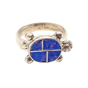 Sterling Charlie Swain Zuni Opal Inlay Turtle Ring Sz 6