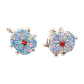 Sarah Bowannie Zuni Sterling Opal Stone Earrings