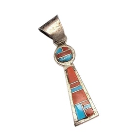 Sterling Turquoise Coral Inlay Pendant