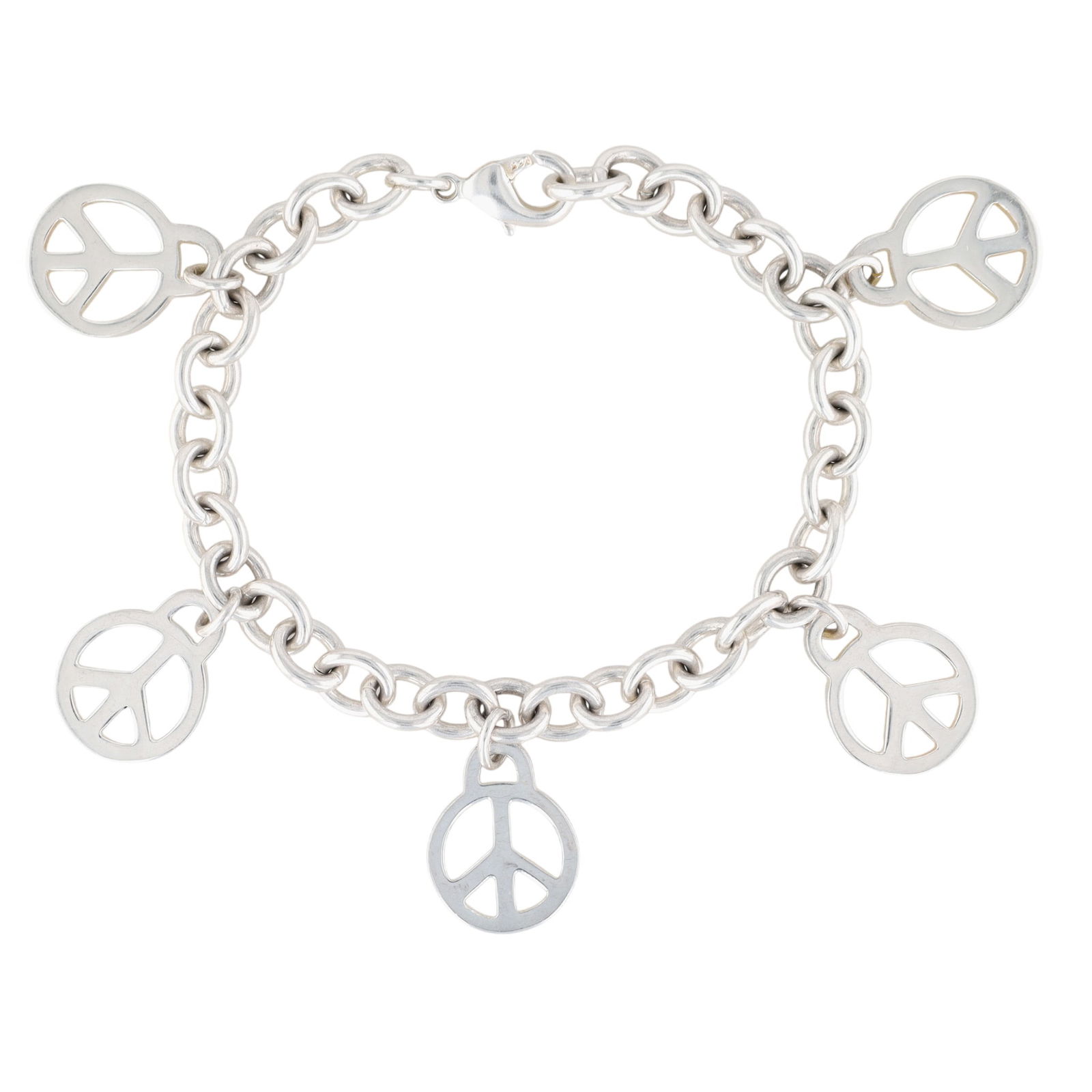 Tiffany & Co. Sterling Peace Sign Charm Bracelet: Tiffany & Co. Sterling Peace Sign Charm Bracelet, 8" | 26.3g