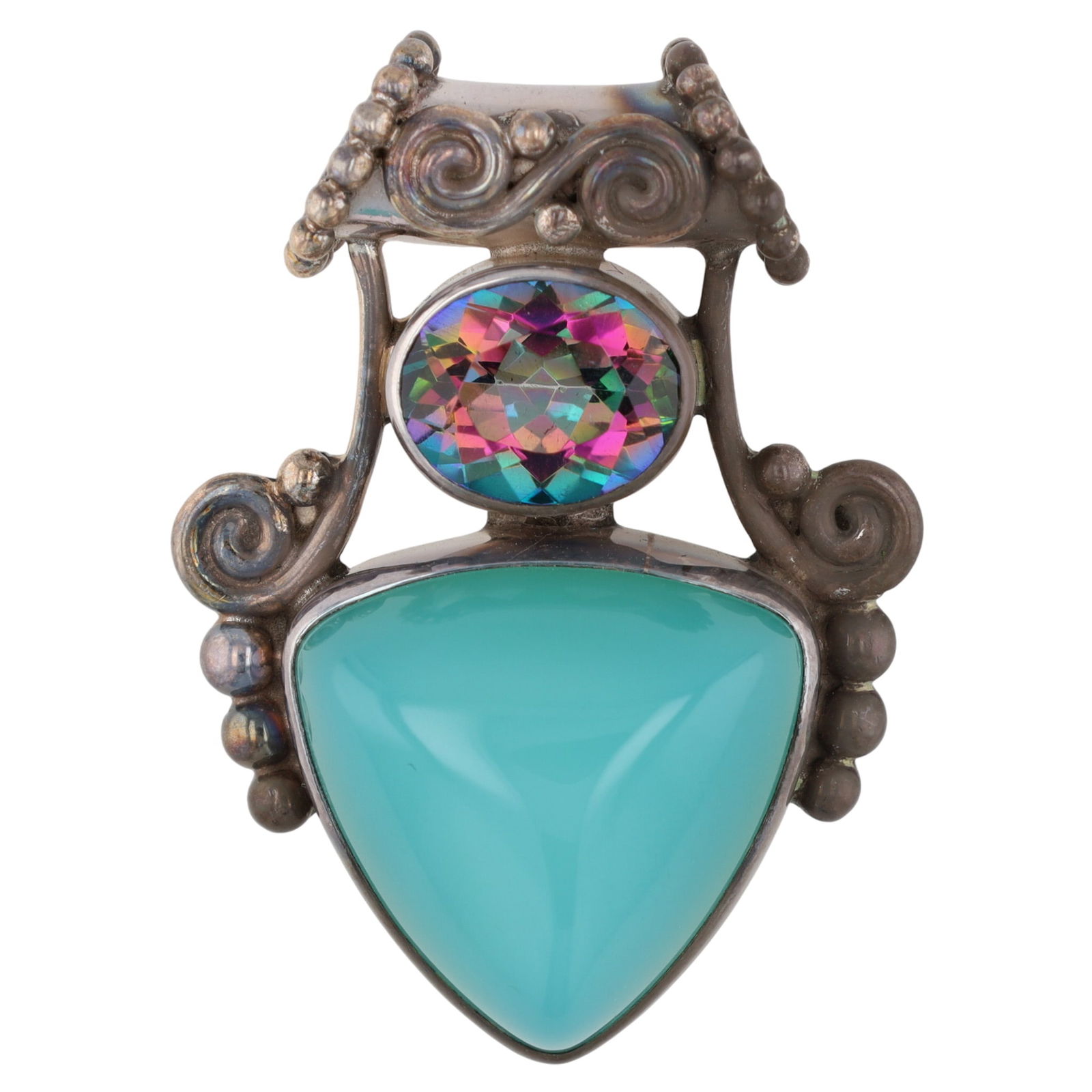 Sajen Sterling Mystic Topaz & Chalcedony Slide Pendant: Sajen Sterling Mystic Topaz & Chalcedony Slide Pendant | 11.9g