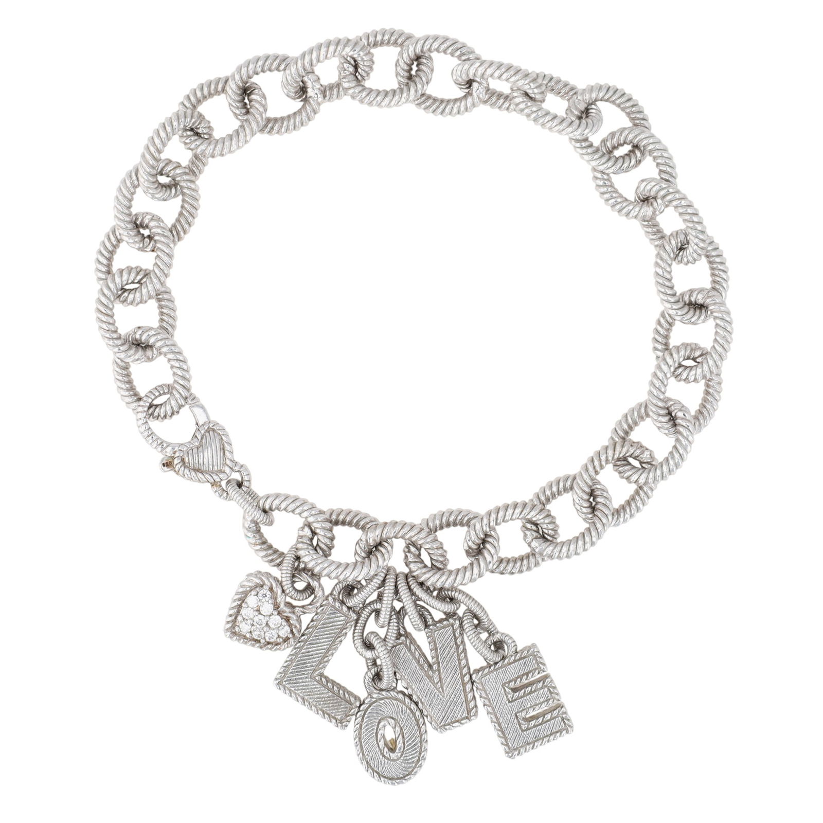 Judith Ripka Sterling Love Charm Bracelet: Judith Ripka Sterling Love Charm Bracelet | 38.5g | Approx. 8.5"