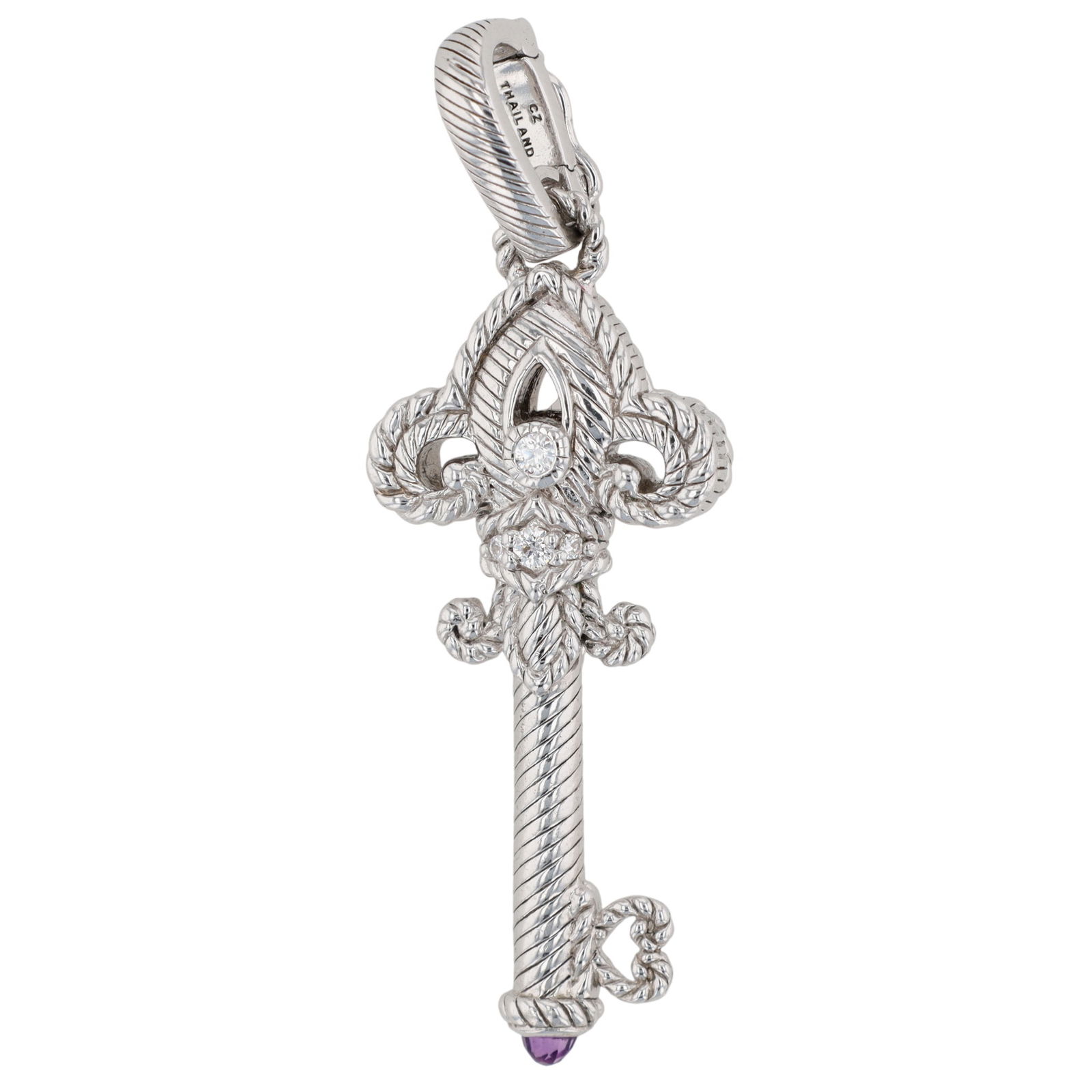 Judith Ripka Sterling Amethyst Key Pendant: Judith Ripka Sterling Amethyst & CZ Key Enhancer Pendant