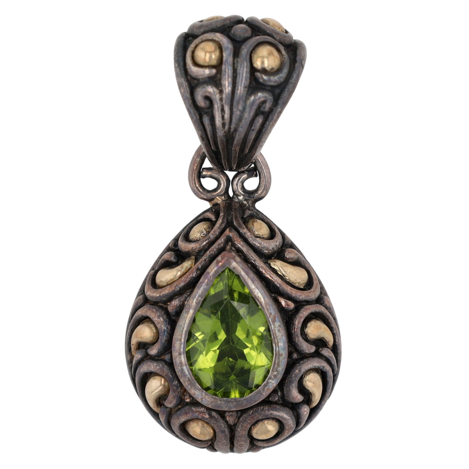 Samuel Benham Sterling & 18K Gold Peridot Pendant: Samuel Benham Sterling & 18K Gold Peridot Pendant | 6.9g
