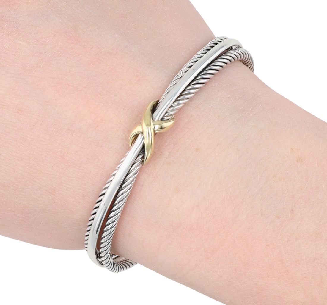 David Yurman Sterling & 18K Gold X Triple Crossover Cuff Bracelet (1 of 8)
