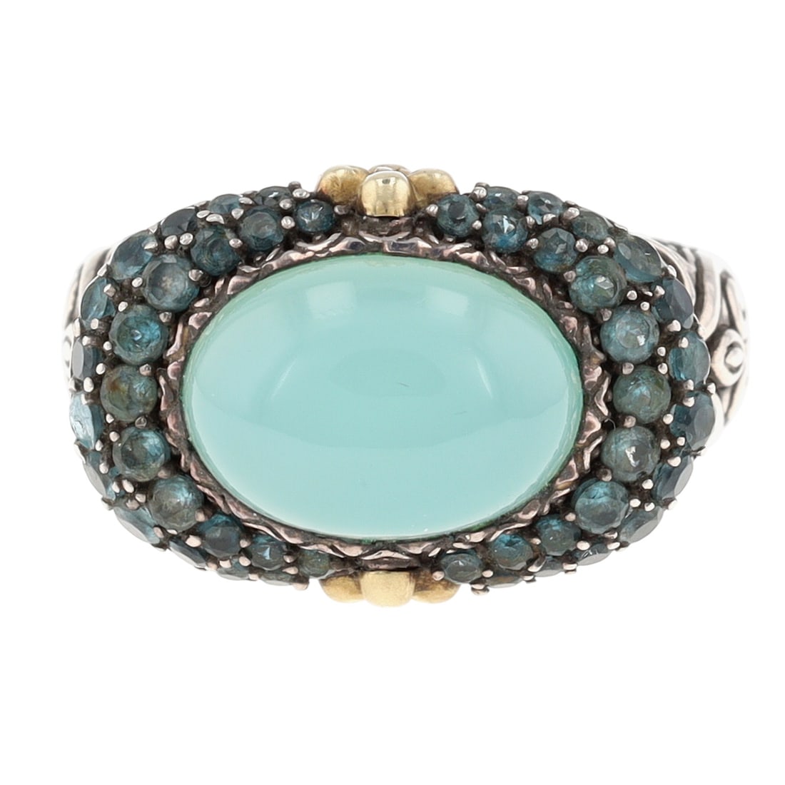 Barbara Bixby Sterling & 18K Gold Chalcedony and London Blue Topaz Ring Sz 9 (1 of 7)