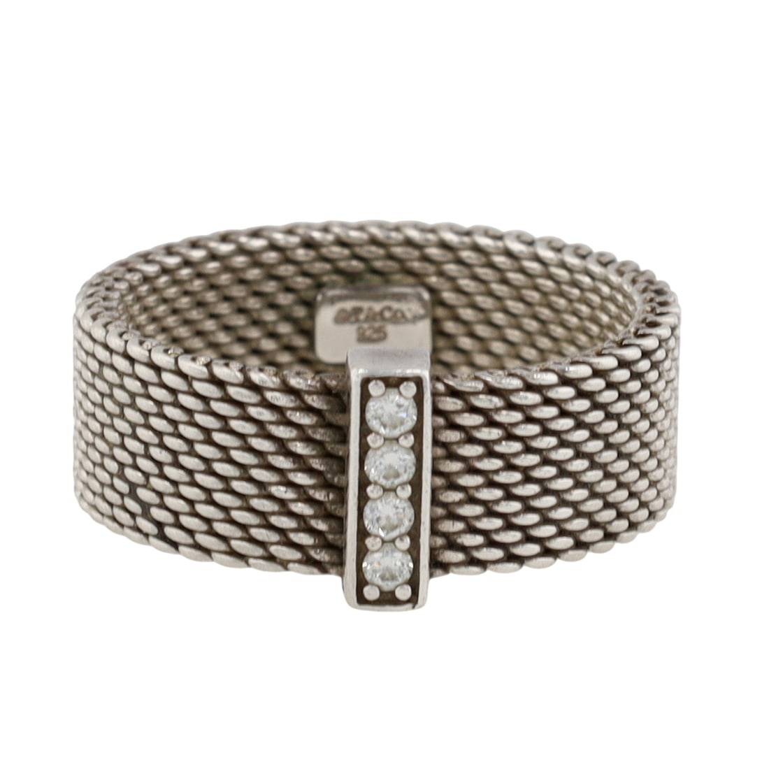 TIffany & Co. Sterling Diamond Somerset Mesh Ring Sz 6.5: TIffany & Co. Sterling Diamond Somerset Mesh Ring Sz 6.5 | 4.3g