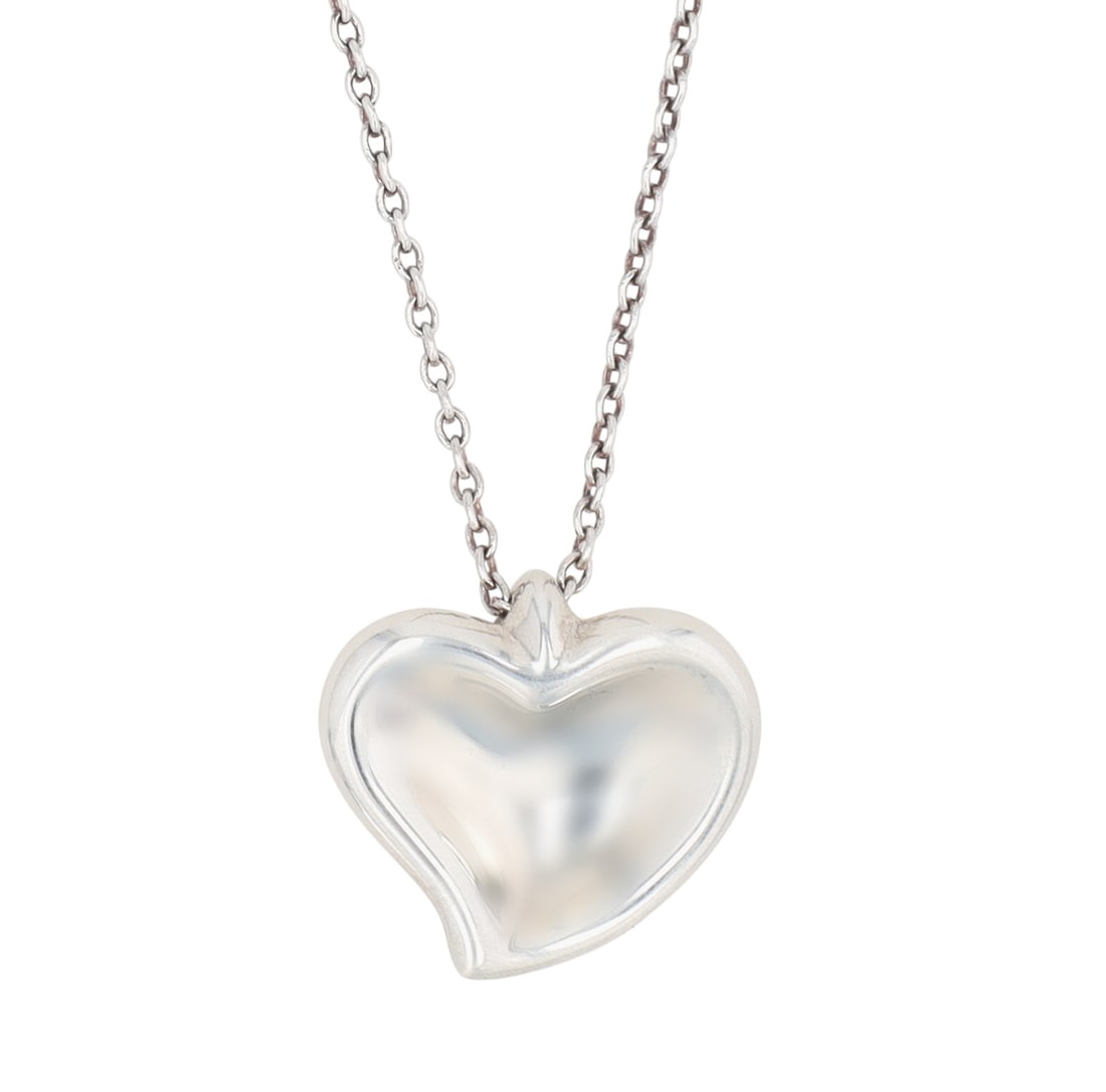 Tiffany & Co. Elsa Peretti Sterling Full Heart Necklace: Tiffany & Co. Elsa Peretti Sterling Full Heart Necklace | Chain length approx. 17", pendant approx. 14mm wide | 4.3g