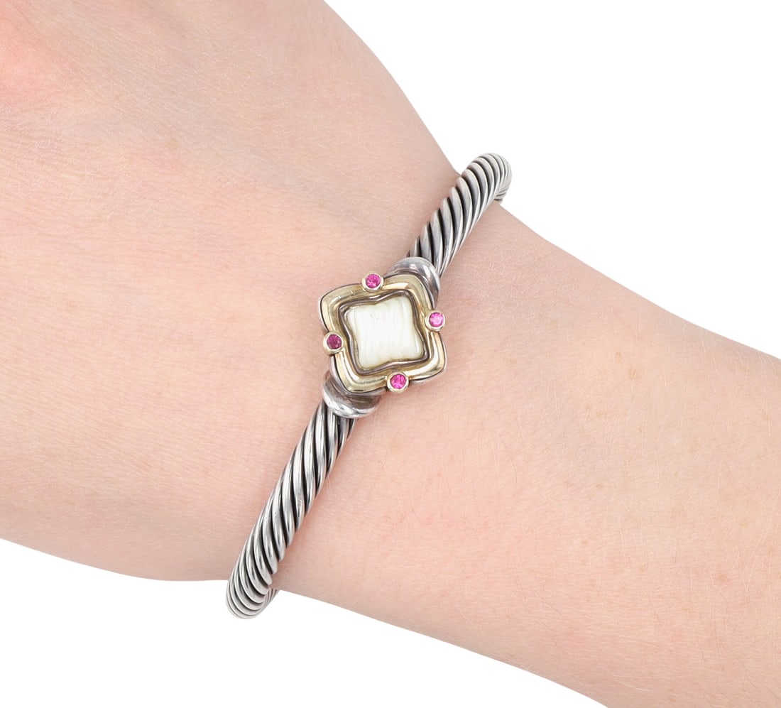 David Yurman Sterling & 18K Gold Ruby Venetian Quatrefoil Cuff Bracelet (1 of 8)