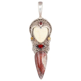 Sajen Sterling Crazy Lace Agate Goddess Pendant