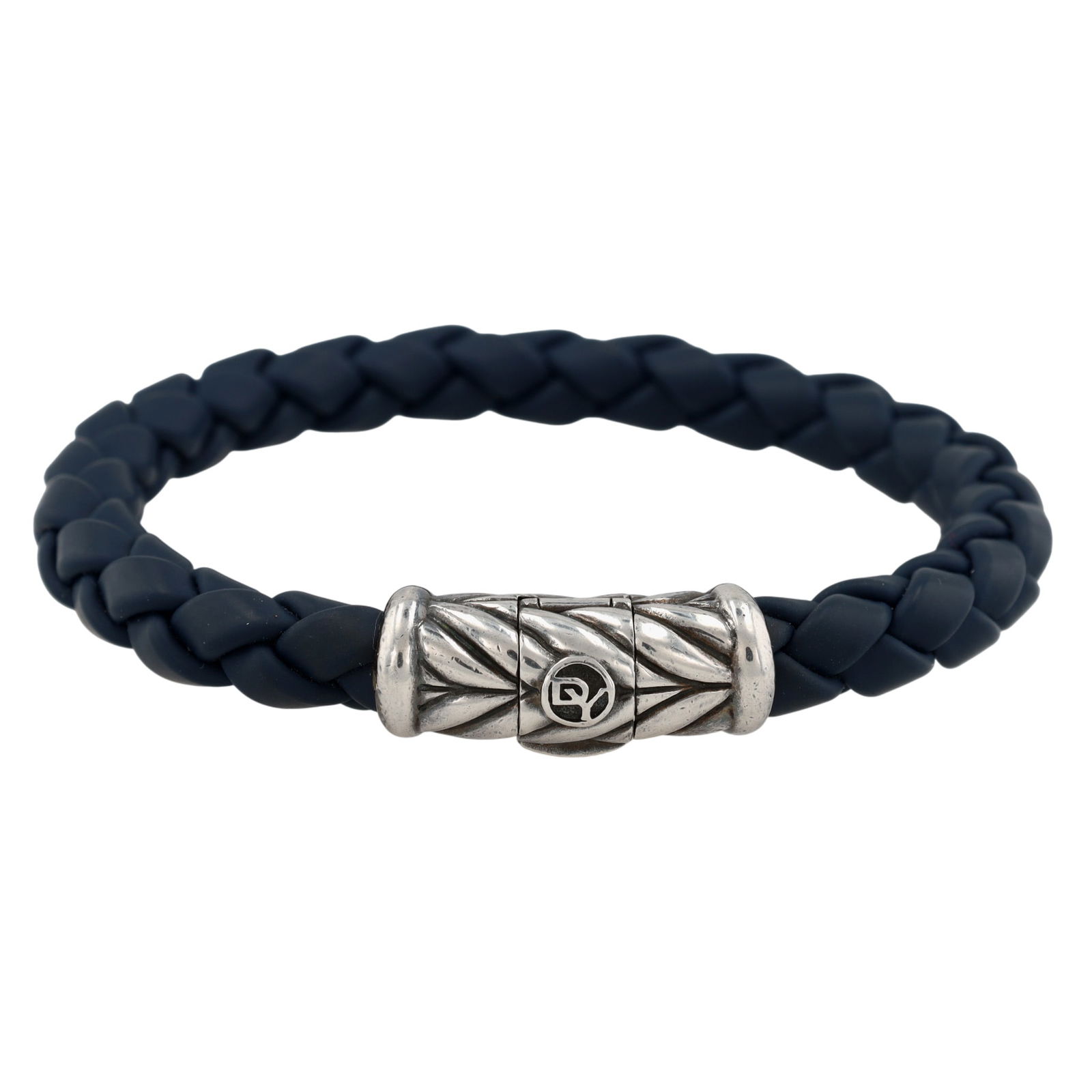David Yurman Sterling and Navy Rubber Chevron Bracelet: David Yurman Sterling and Navy Rubber Chevron Bracelet, from David Yurman's Chevron Collection | 8mm | 23.4g | Retail $450