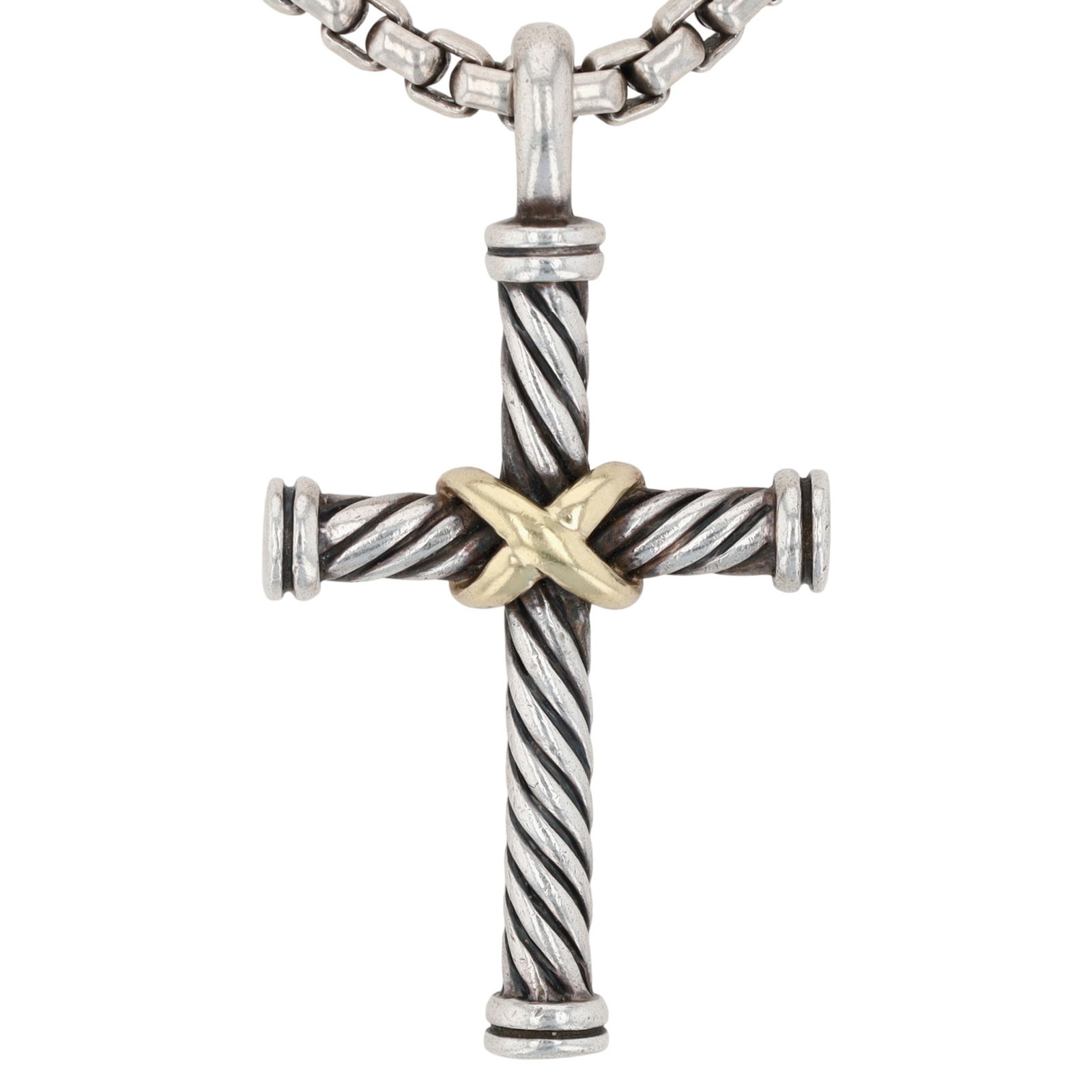 David Yurman Sterling & 18K Gold Cross Necklace (1 of 7)