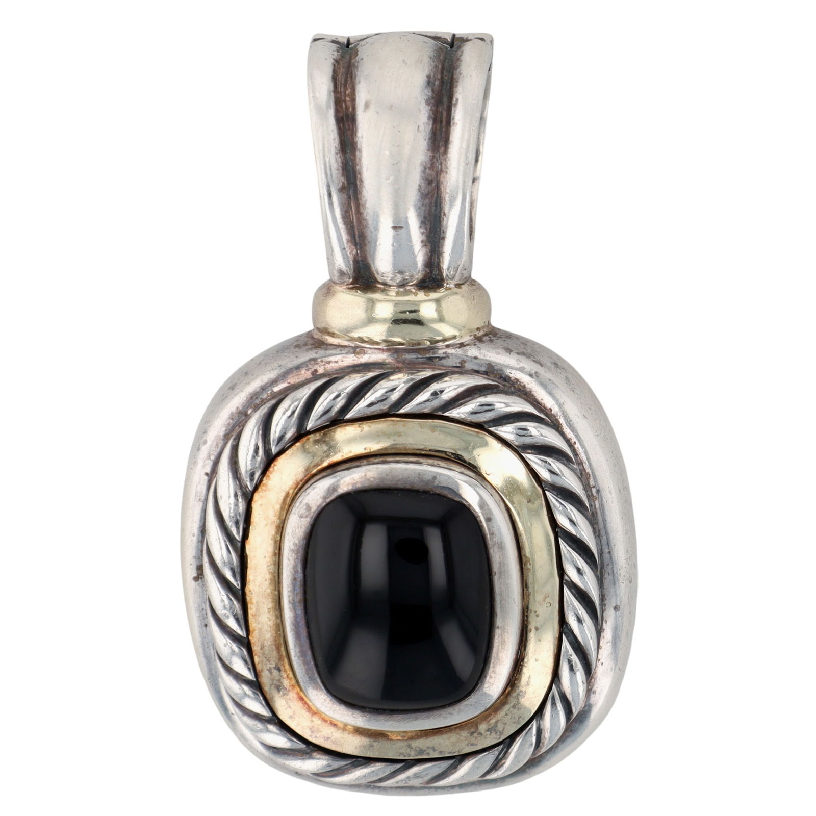 David Yurman Sterling & 14K Gold Onyx Albion XL Pendant: David Yurman Sterling & 14K Gold Onyx Albion XL Pendant |17.6g | Approx 39mm x 23mm