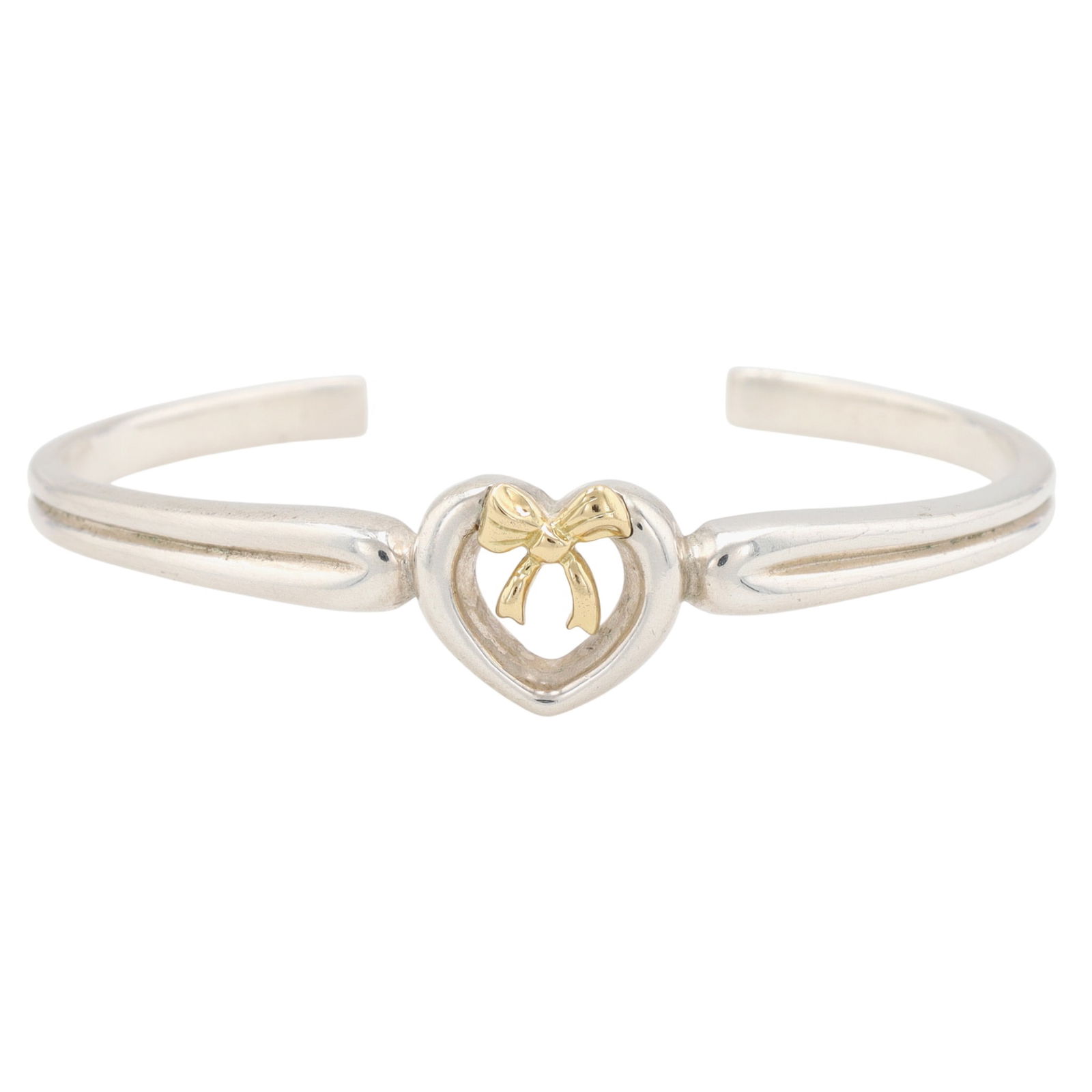 Tiffany & Co. 1991 Sterling & 18K Gold Heart Bow Cuff Bracelet: Tiffany & Co. 1991 Sterling & 18K Gold Heart Bow Cuff Bracelet | 15.6g