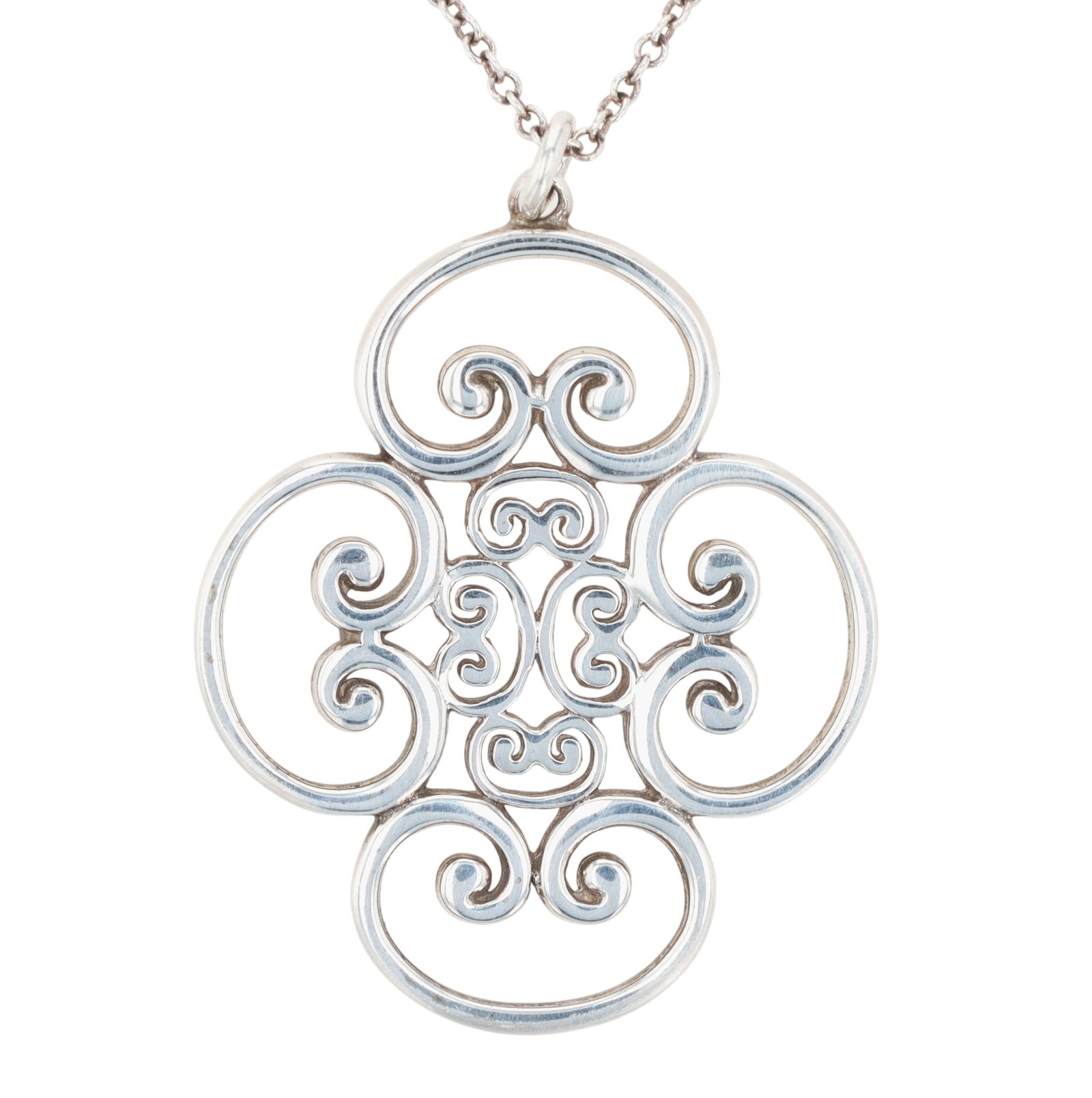 Tiffany & Co. Paloma Picasso Sterling Venezia Goldoni Quadruplo Necklace: Tiffany & Co. Paloma Picasso Sterling Venezia Goldoni Quadruplo Necklace | 4.1g | Chain length 16", Pendant only approx 29mm x 23mm