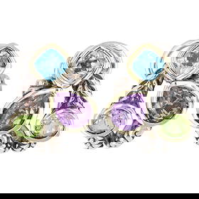 Effy Sterling & 18K Gold Multistone Earrings: Effy Sterling & 18K Gold Multistone (amethyst, peridot, topaz) Earrings | 10.5g