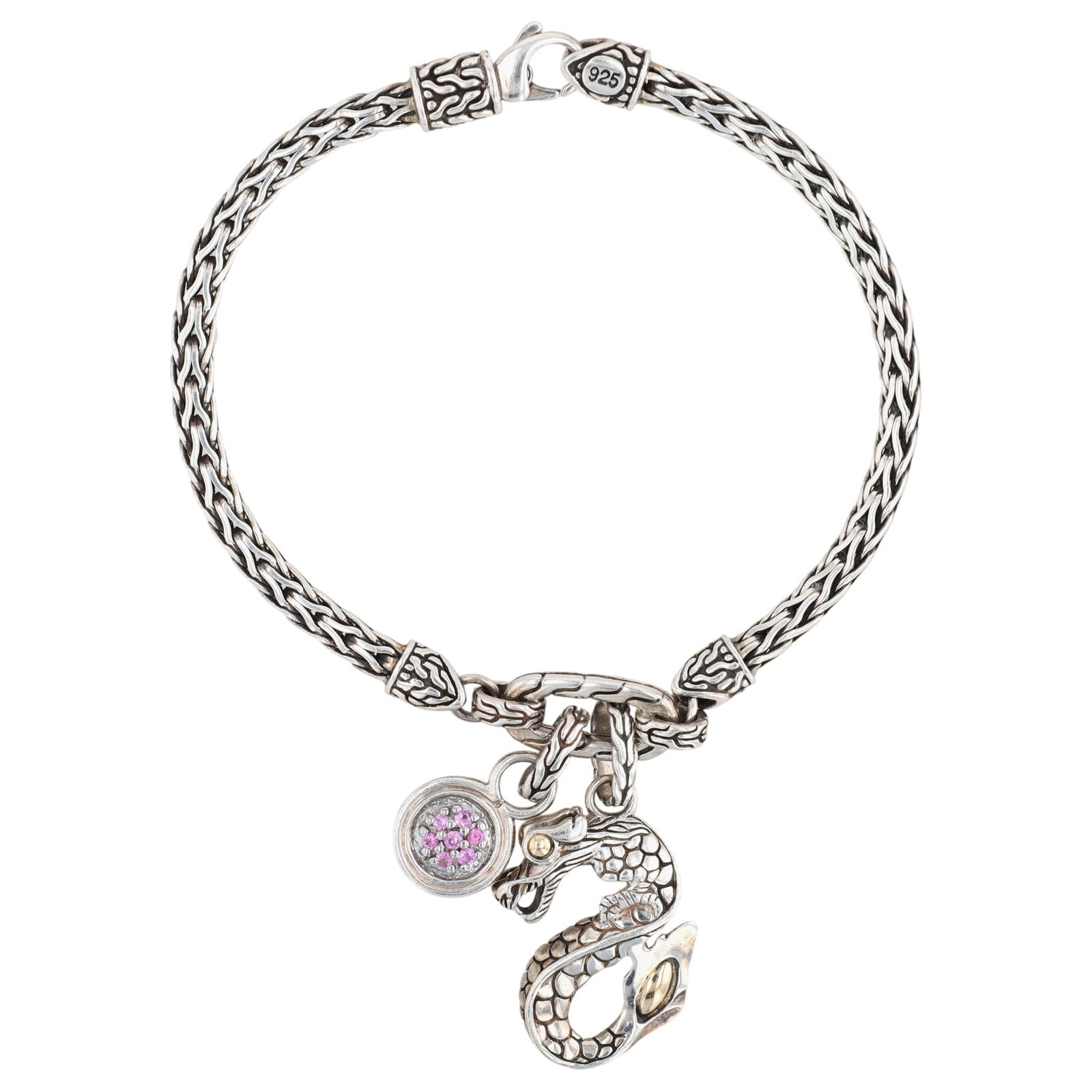 John Hardy Sterling & 18K Gold Naga Dragon Pink Sapphire Charm Bracelet (1 of 9)