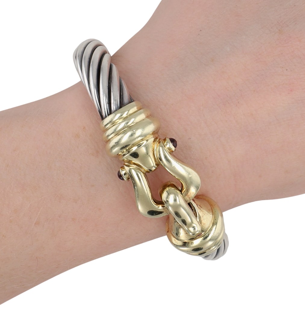 David Yurman Sterling & 14K Gold Rhodolite Buckle Classic Cable Bracelet (1 of 11)