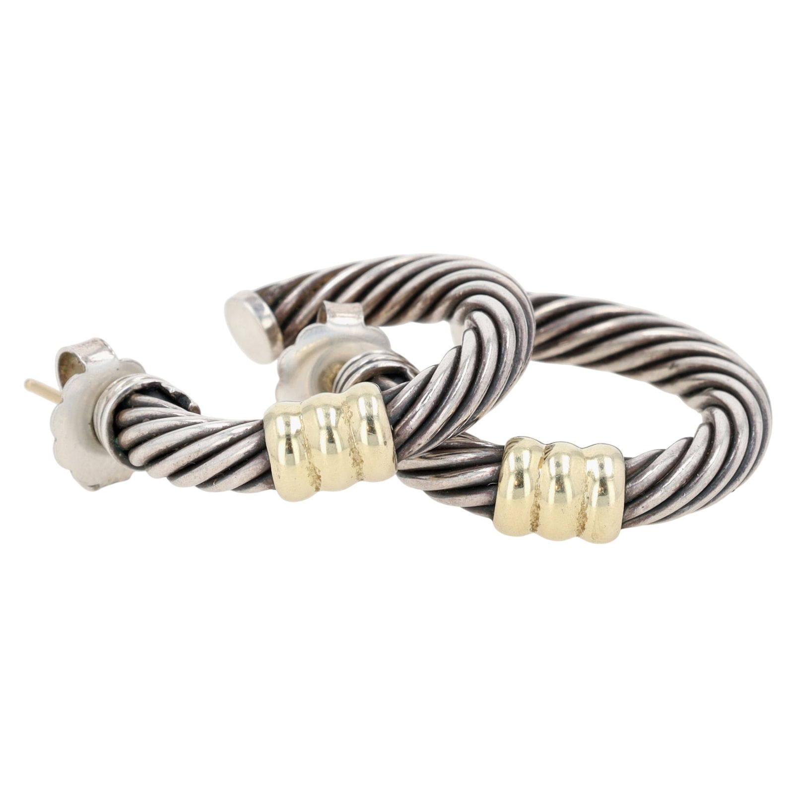 David Yurman Sterling & 14K Gold Cable Classics Station Hoop Earrings (1 of 5)