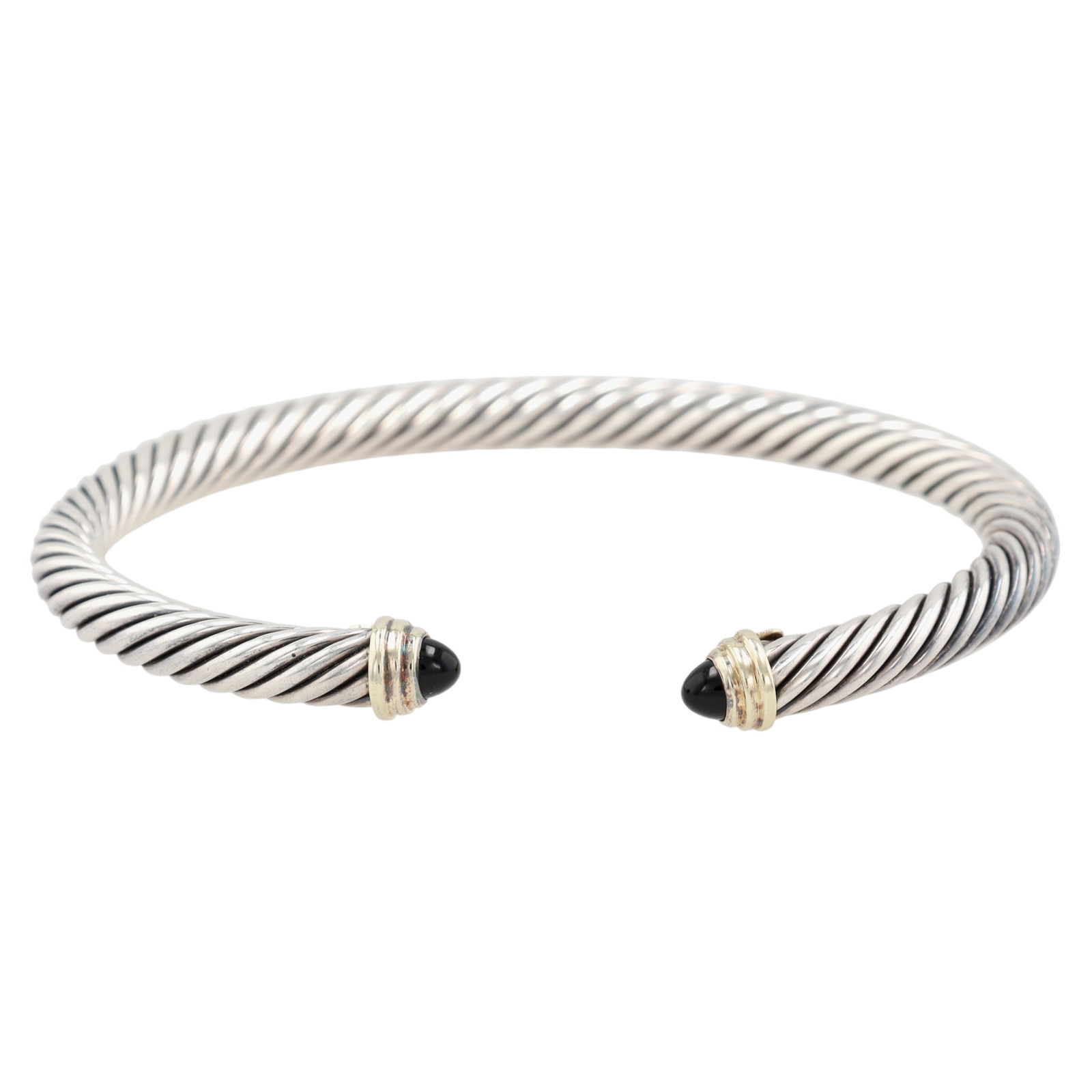 David Yurman Sterling & 14K Gold Onyx Cable Cuff Bracelet (1 of 8)