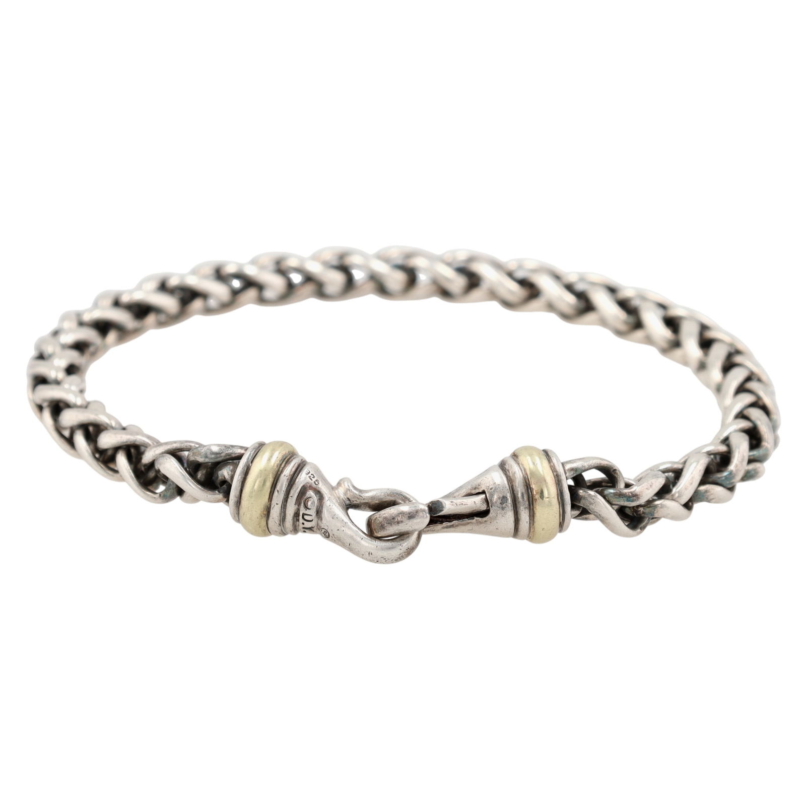 David Yurman Sterling & 14K Gold Wheat Chain Bracelet: David Yurman Sterling & 14K Gold Wheat Chain Bracelet, approx 6mm | 30.4g | Approx 9" length
