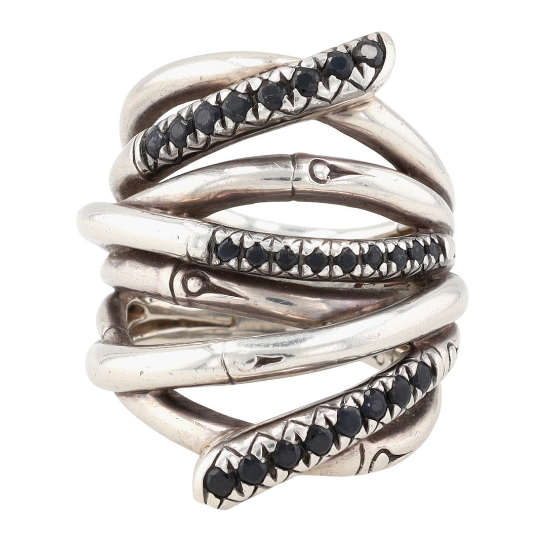 John Hardy Sterling Black Sapphire Wide Bamboo Ring Sz 7 (1 of 9)