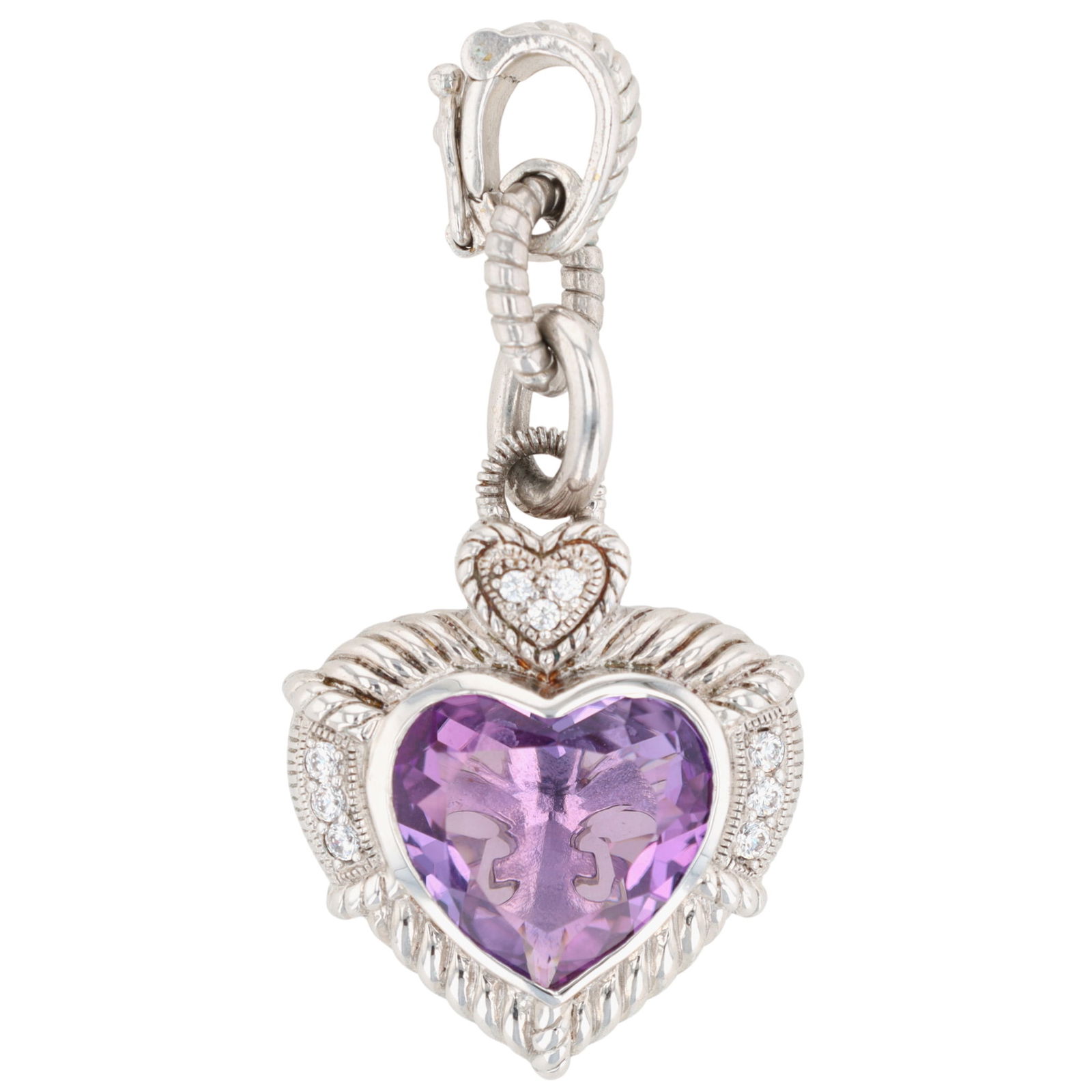 Judith Ripka Sterling Amethyst Heart Dangle Pendant: Judith Ripka Sterling Amethyst & CZ Heart Dangle Enhancer Pendant | 14.7g