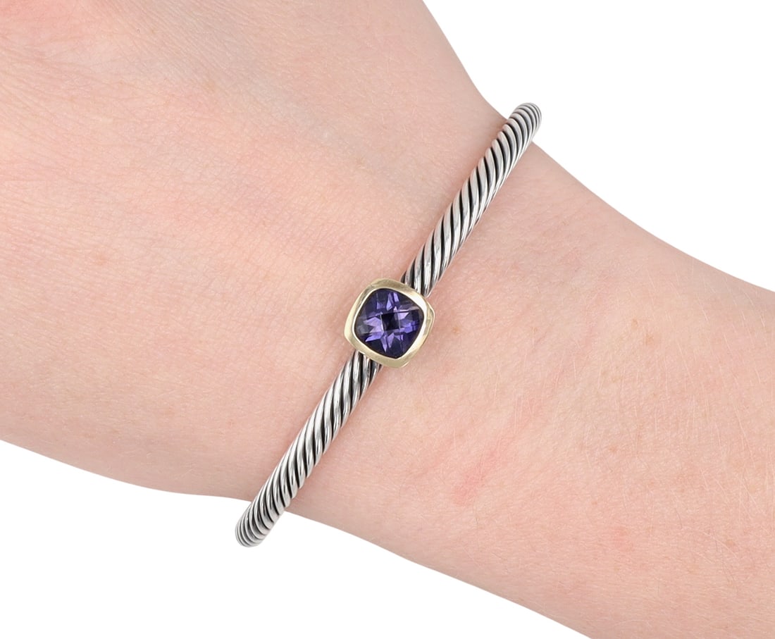 David Yurman Sterling & 18K Gold Amethyst Noblesse Cuff Bracelet (1 of 8)