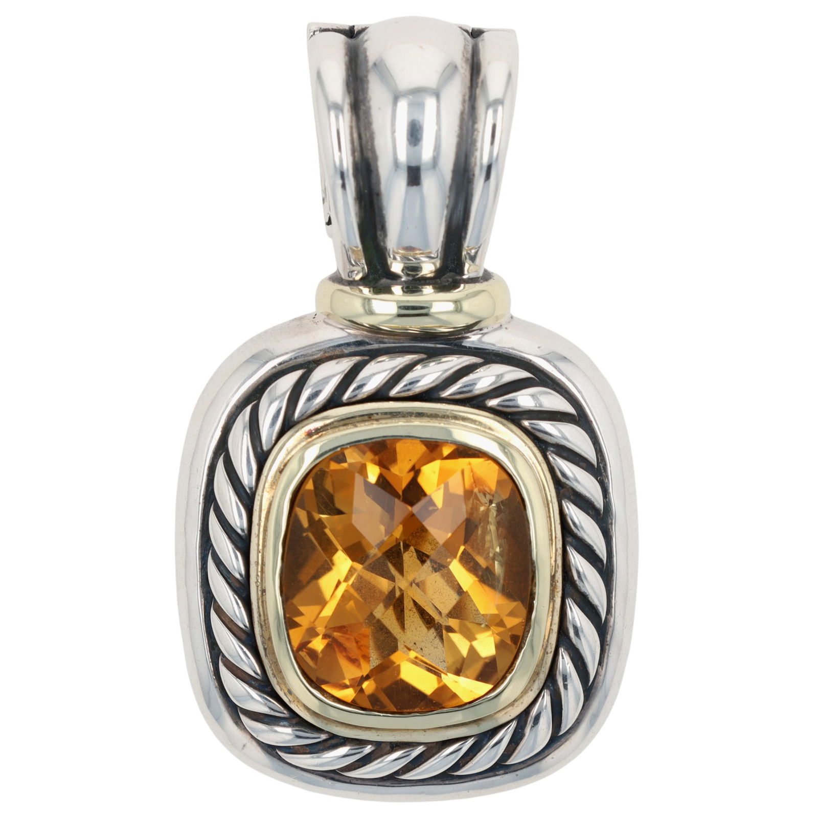 David Yurman Sterling & 14K Gold Citrine Albion Pendant: David Yurman Sterling & 14K Gold Citrine Albion Pendant | 46mm x 27mm | 25.5g